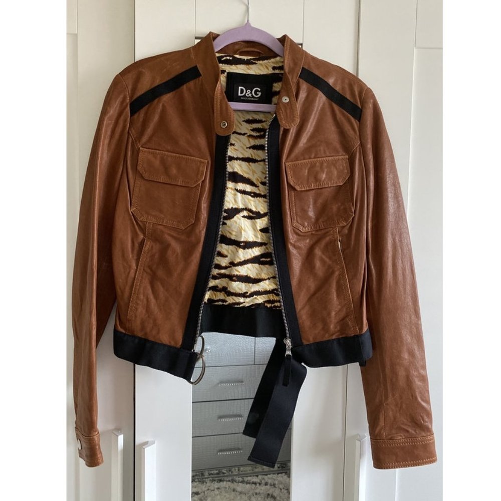 Dolce and Gabbana Brown Genuine Leather Women's Jacket